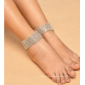 Shangjie OEM tobilleras acero Fully Rhinestone Multilayer Ankle Chain plated thick anklets